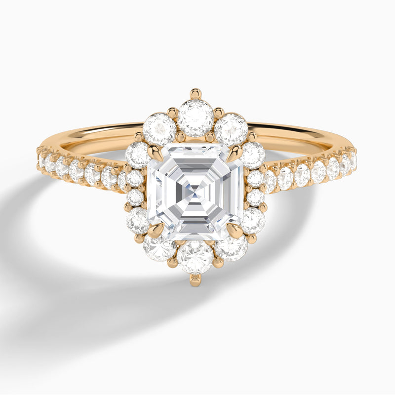 Asscher Pointed Graduated Halo Lab Diamond Engagement Ring In 14K Rose Gold - Lucenjuri