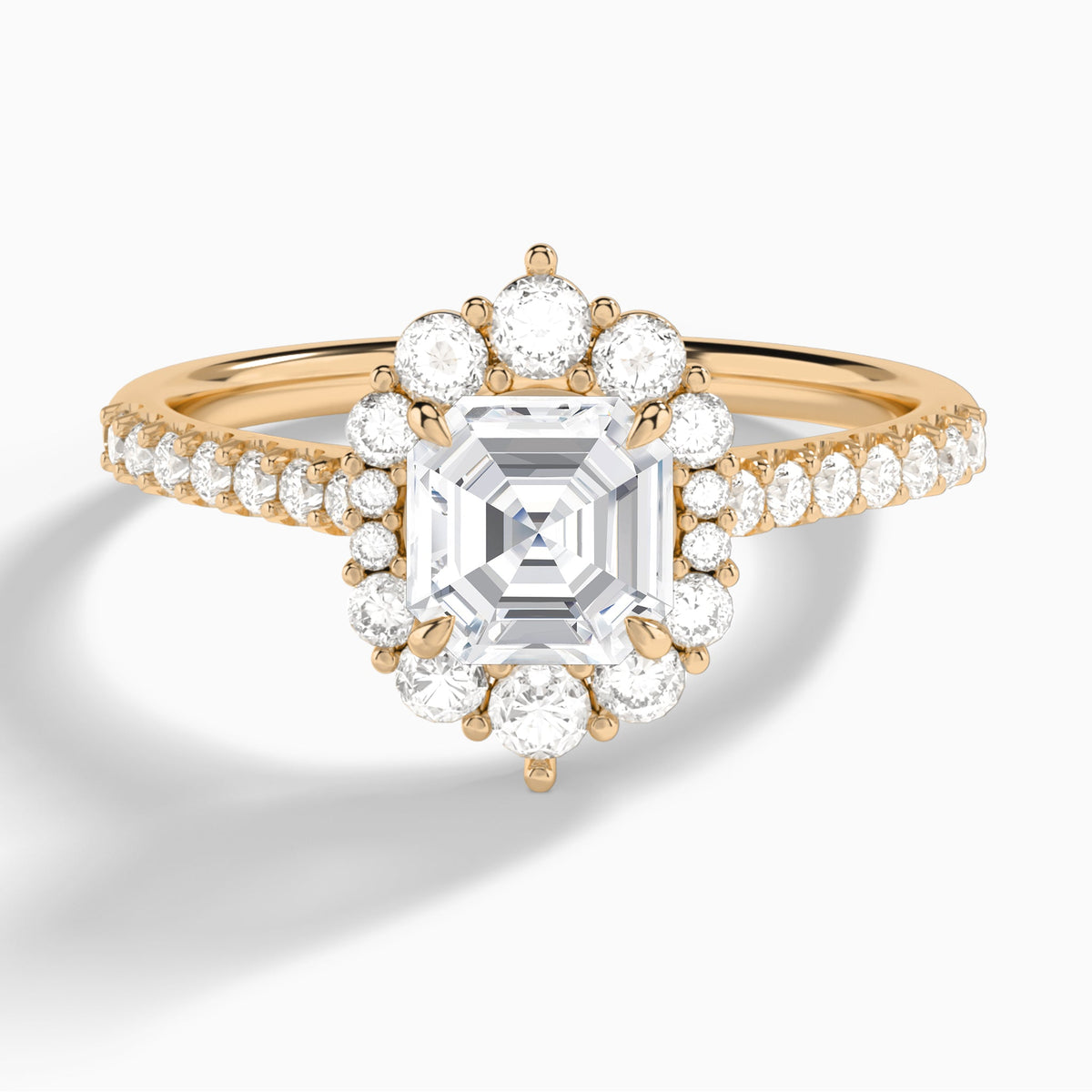 Asscher Pointed Graduated Halo Lab Diamond Engagement Ring In 14K Rose Gold - Lucenjuri