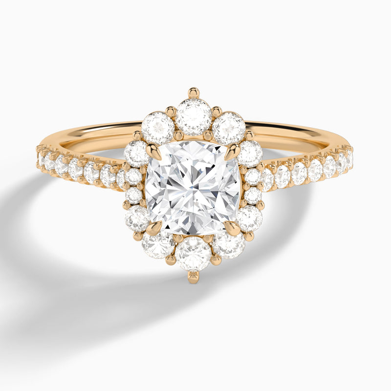 Cushion Pointed Graduated Halo Lab Diamond Engagement Ring In 14K Rose Gold - Lucenjuri
