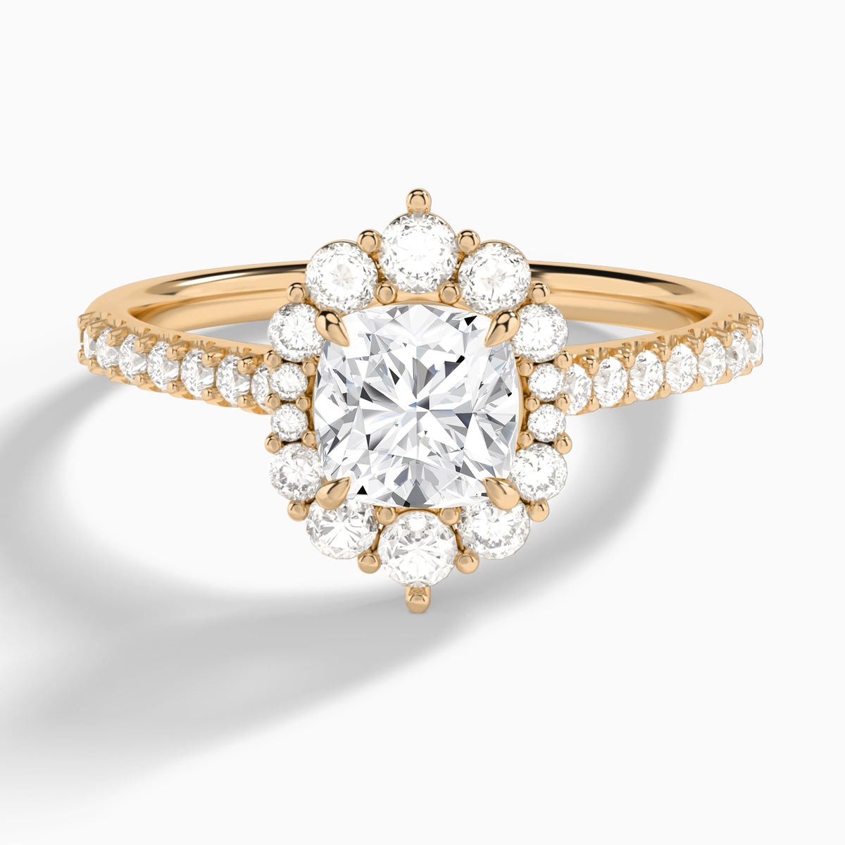 Cushion Pointed Graduated Halo Lab Diamond Engagement Ring In 14K Rose Gold - Lucenjuri