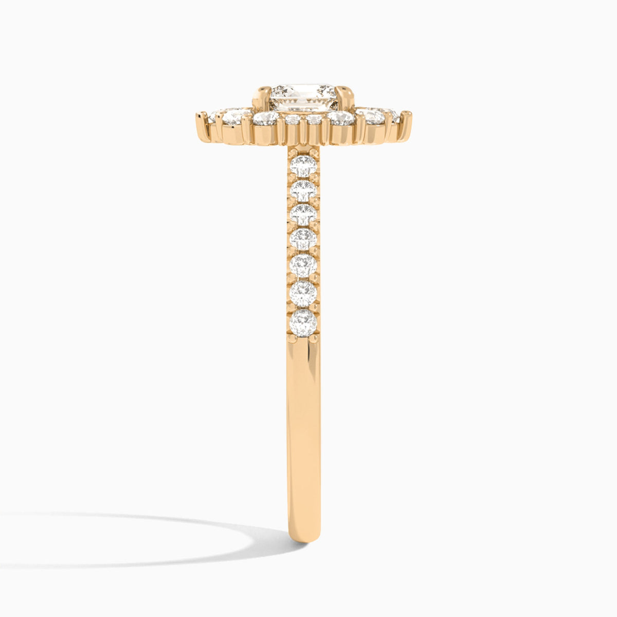 Cushion Pointed Graduated Halo Lab Diamond Engagement Ring In 14K Rose Gold, Side View