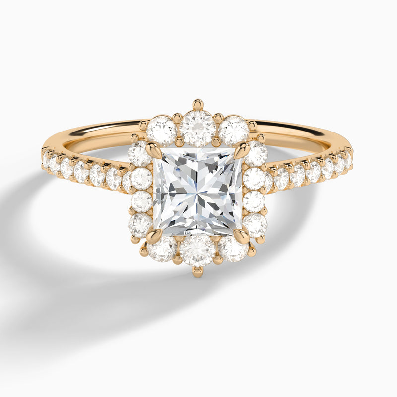 Princess Pointed Graduated Halo Lab Diamond Engagement Ring In 14K Rose Gold - Lucenjuri