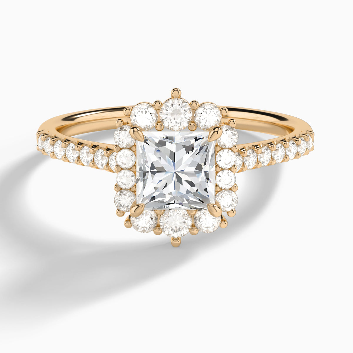 Princess Pointed Graduated Halo Lab Diamond Engagement Ring In 14K Rose Gold - Lucenjuri