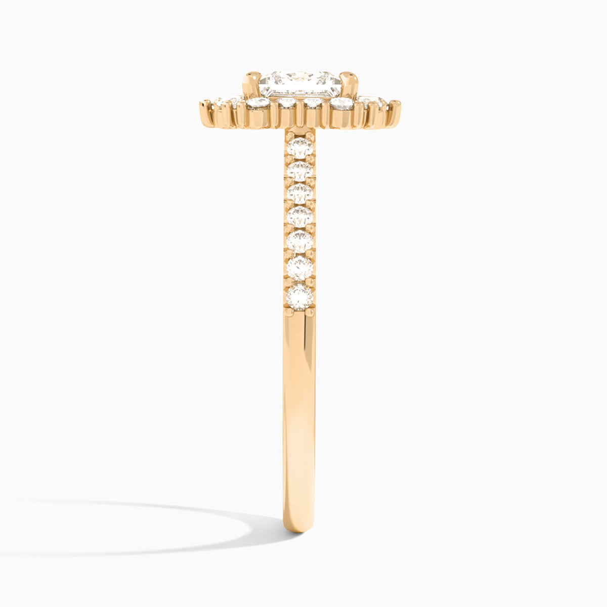 Princess Pointed Graduated Halo Lab Diamond Engagement Ring In 14K Rose Gold, Side View
