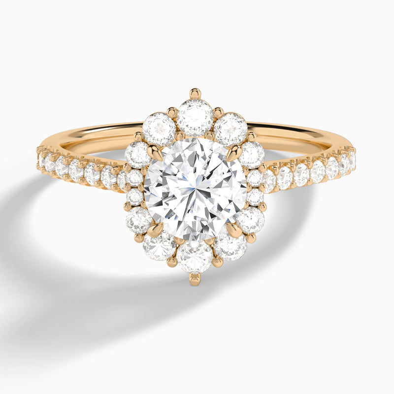 Round Pointed Graduated Halo Lab Diamond Engagement Ring In 14K Rose Gold - Lucenjuri