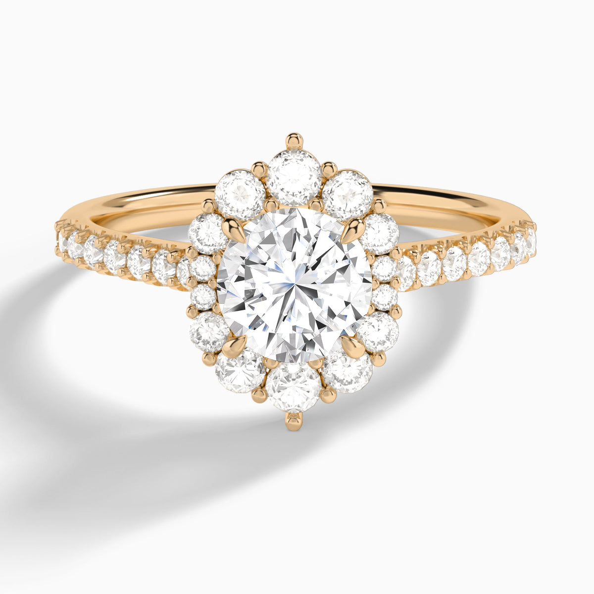 Round Pointed Graduated Halo Lab Diamond Engagement Ring In 14K Rose Gold - Lucenjuri
