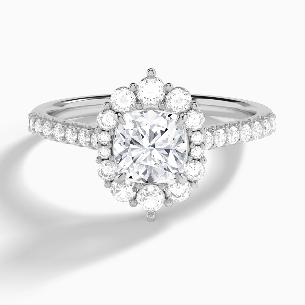 Cushion Pointed Graduated Halo Lab Diamond Engagement Ring In 14K White Gold - Lucenjuri
