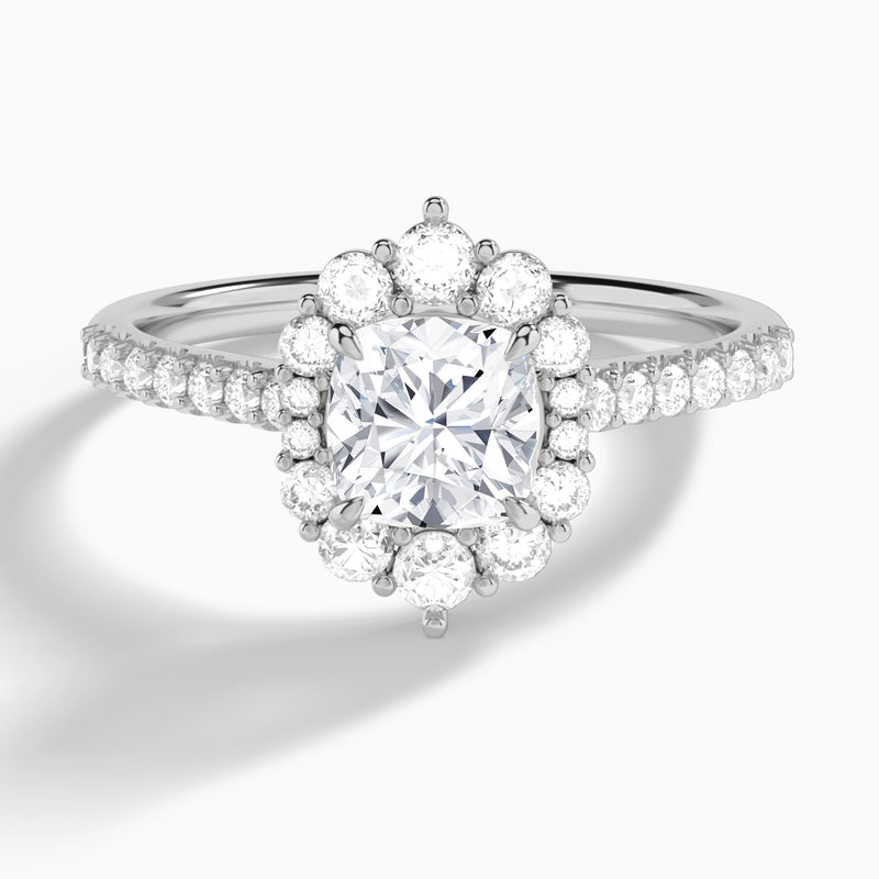Cushion Pointed Graduated Halo Lab Diamond Engagement Ring In 18K White Gold - Lucenjuri