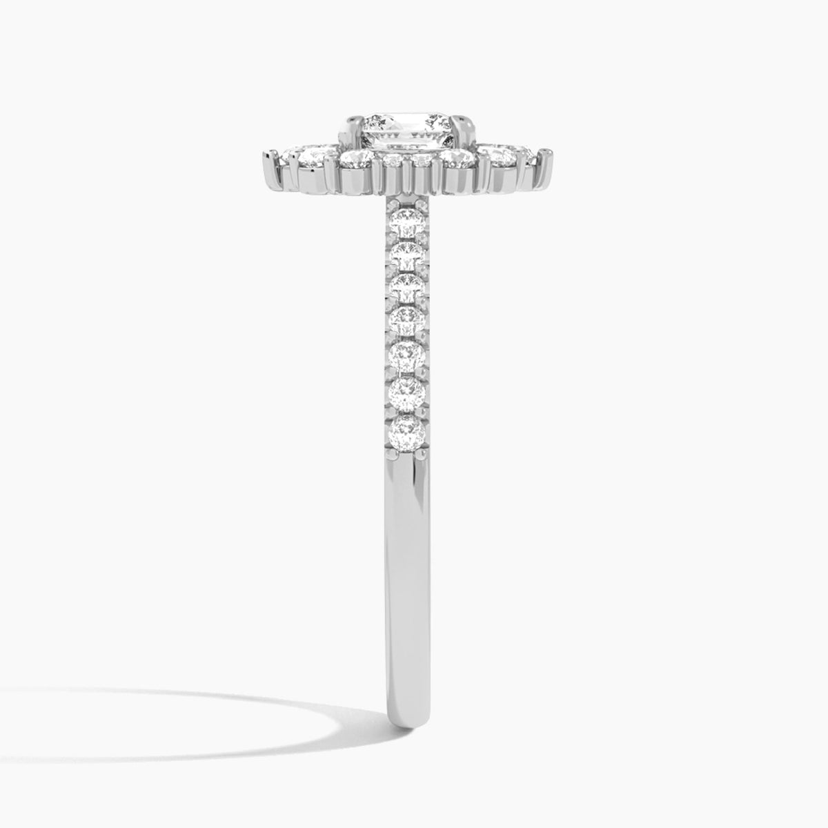 Cushion Pointed Graduated Halo Lab Diamond Engagement Ring In 14K White Gold, Side View
