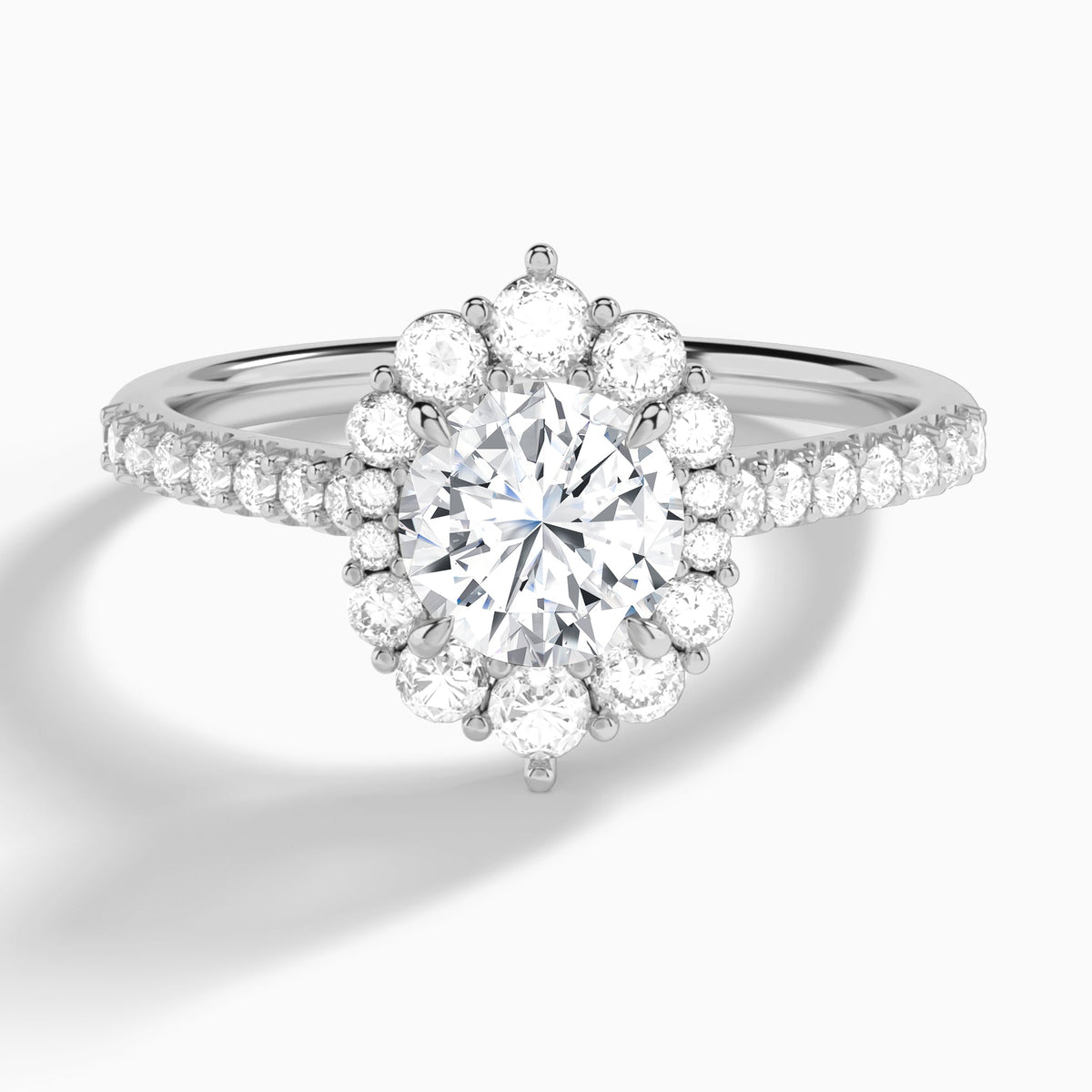 Round Pointed Graduated Halo Lab Diamond Engagement Ring In 18K White Gold - Lucenjuri