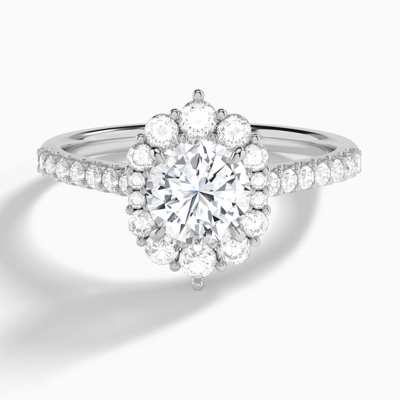 Pointed Graduated Halo Diamond Engagement Ring