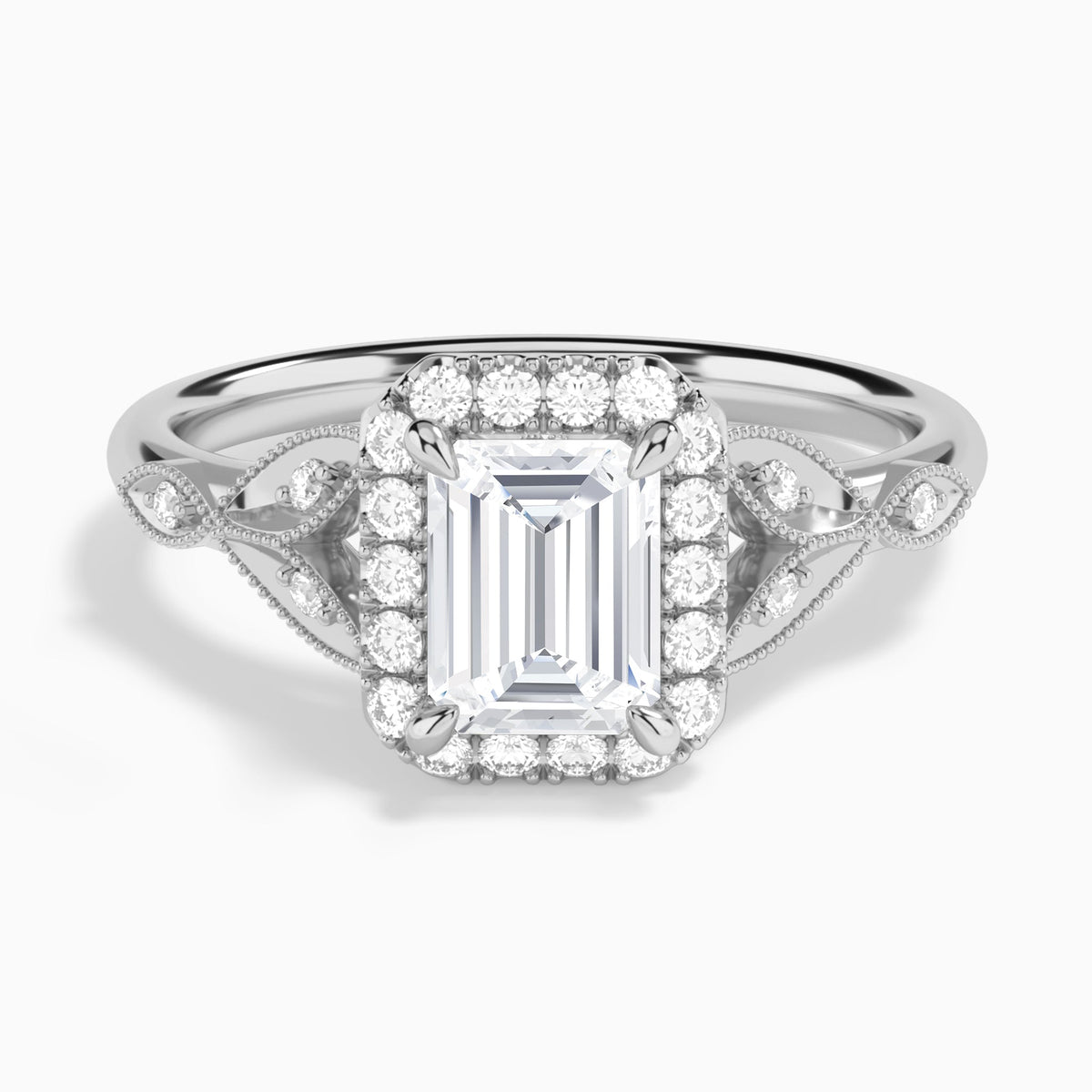 Emerald Hyacinth Halo Lab Grown Diamond Engagement Ring In Platinum - Lucenjuri