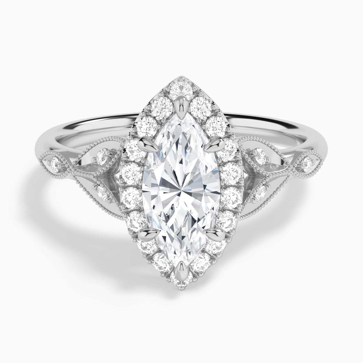 Marquise Hyacinth Halo Lab Grown Diamond Engagement Ring In Platinum - Lucenjuri
