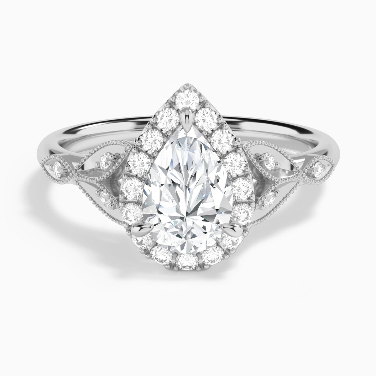 Pear Hyacinth Halo Lab Grown Diamond Engagement Ring In Platinum - Lucenjuri