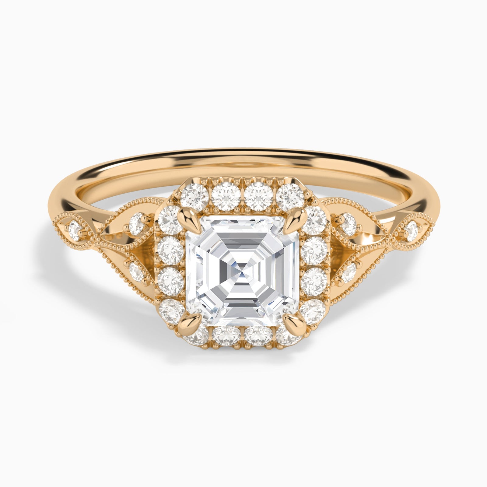 Asscher Hyacinth Halo Lab Grown Diamond Engagement Ring In 14K Rose Gold - Lucenjuri