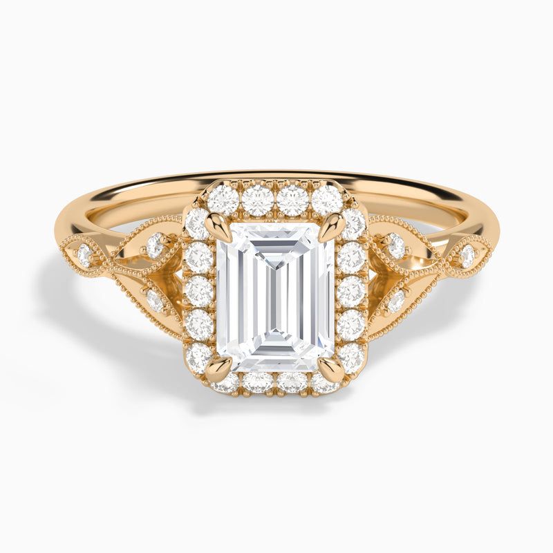 Emerald Hyacinth Halo Lab Grown Diamond Engagement Ring In 14K Rose Gold - Lucenjuri