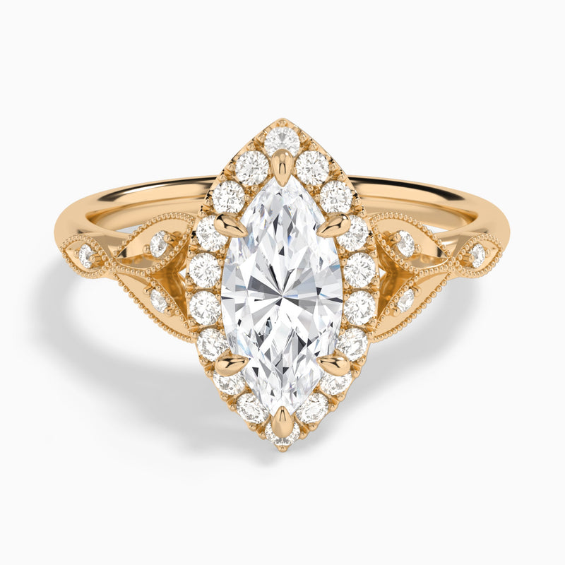 Marquise Hyacinth Halo Lab Grown Diamond Engagement Ring In 14K Rose Gold - Lucenjuri