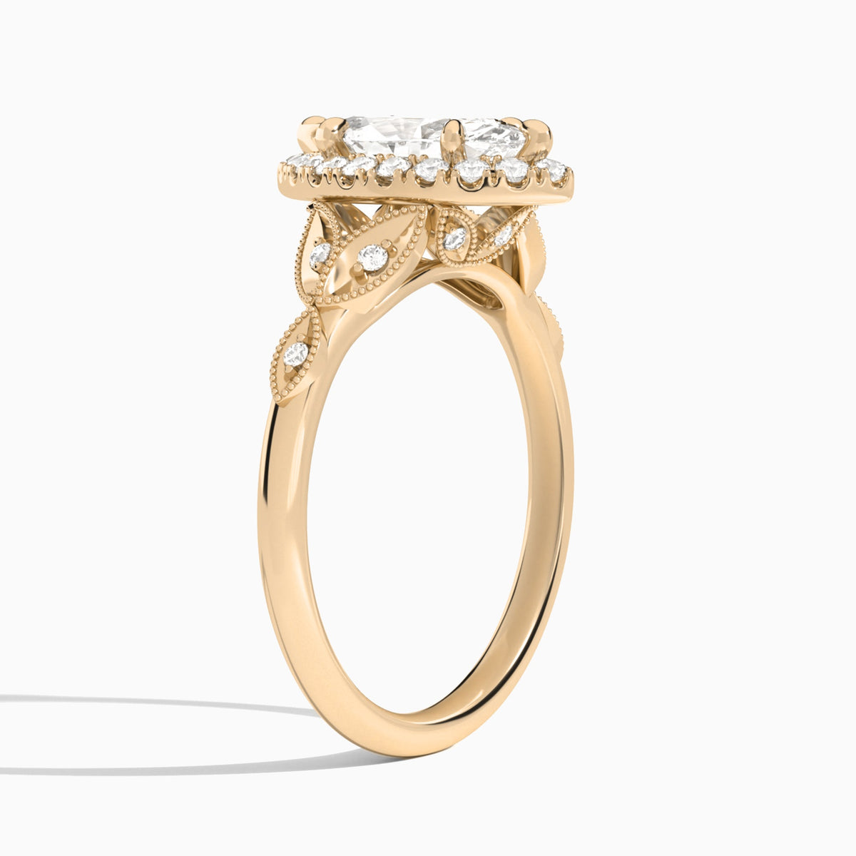 Marquise Hyacinth Halo Lab Grown Diamond Engagement Ring In 14K Rose Gold, Angle View