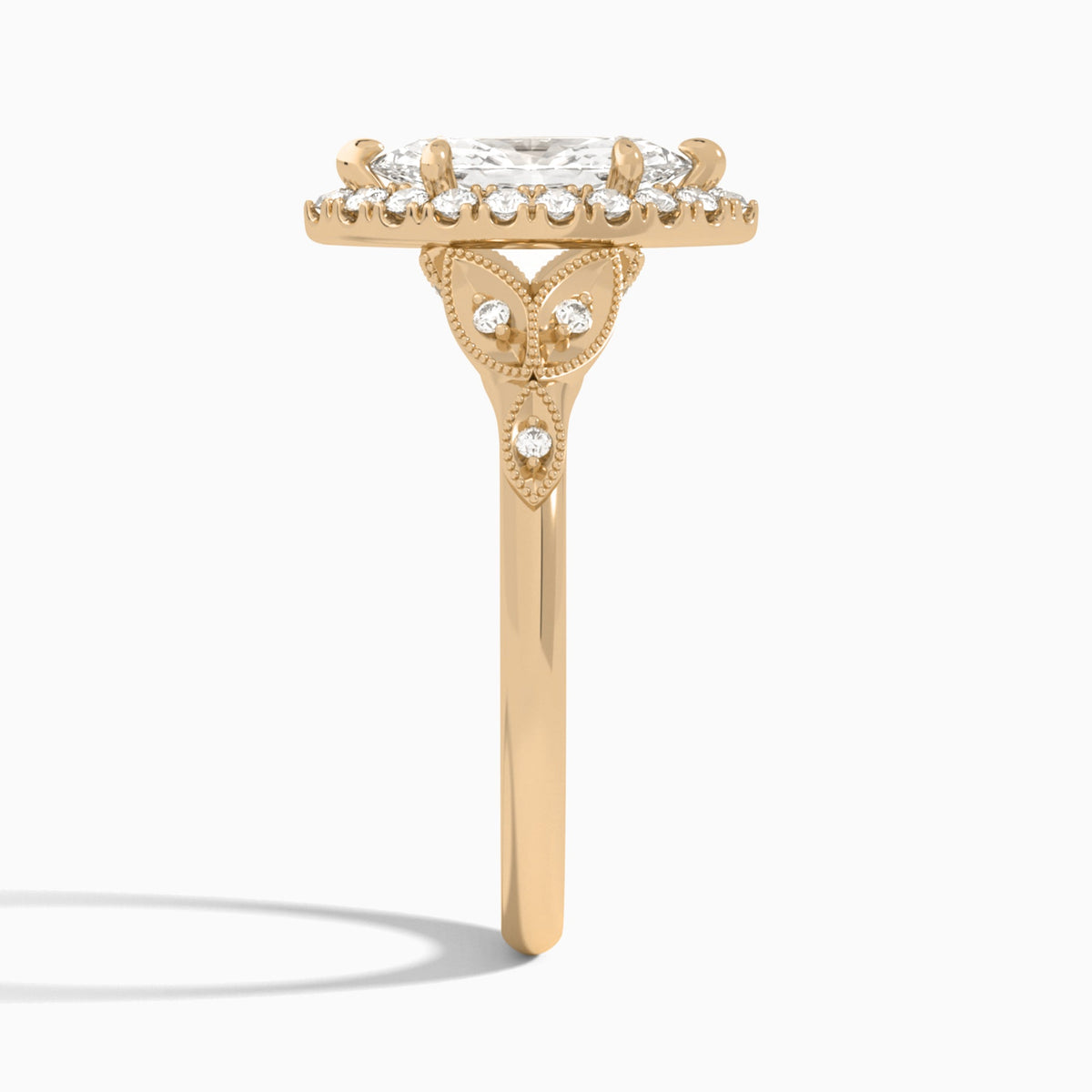 Marquise Hyacinth Halo Lab Grown Diamond Engagement Ring In 14K Rose Gold, Side View