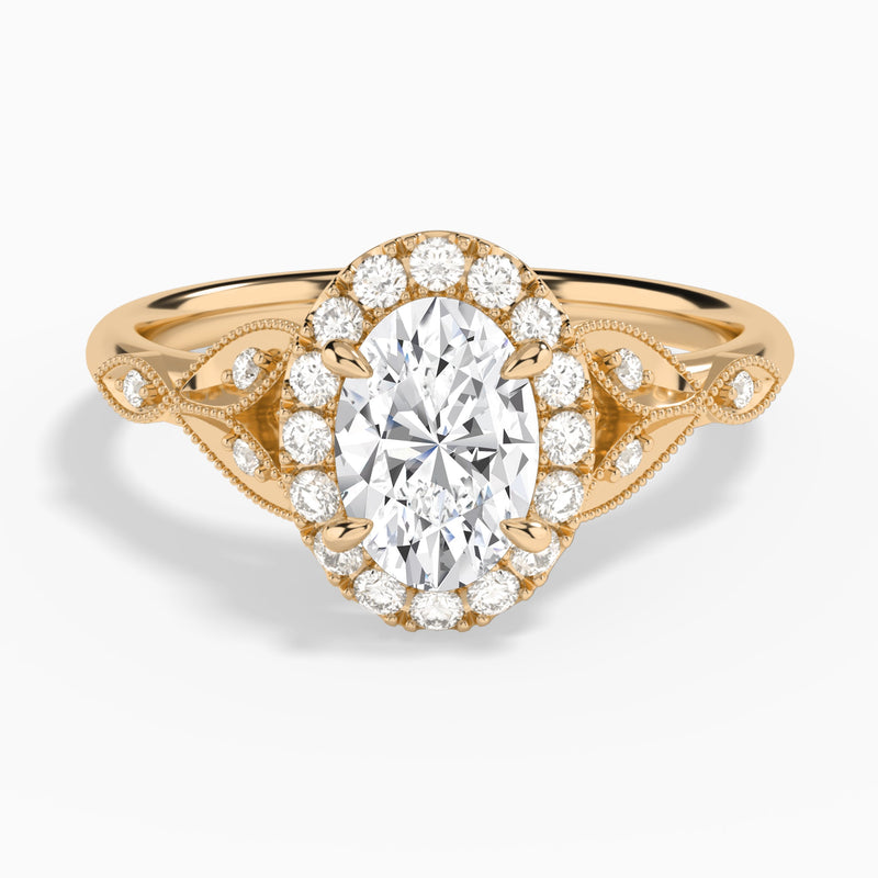 Oval Hyacinth Halo Lab Grown Diamond Engagement Ring In 14K Rose Gold - Lucenjuri