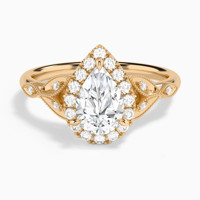 Pear Hyacinth Halo Lab Grown Diamond Engagement Ring In 14K Rose Gold - Lucenjuri