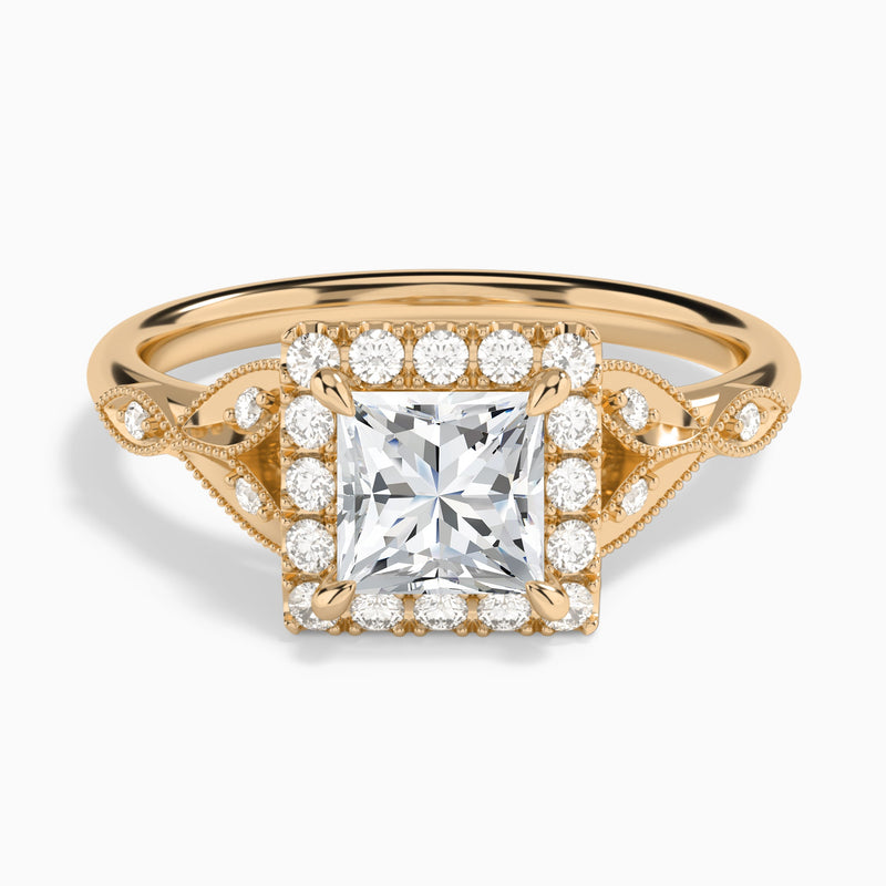 Princess Hyacinth Halo Lab Grown Diamond Engagement Ring In 14K Rose Gold - Lucenjuri
