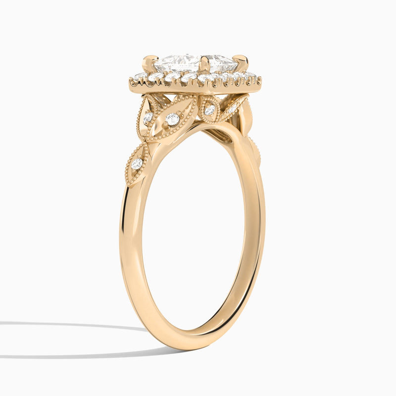 Princess Hyacinth Halo Lab Grown Diamond Engagement Ring In 14K Rose Gold, Angle View