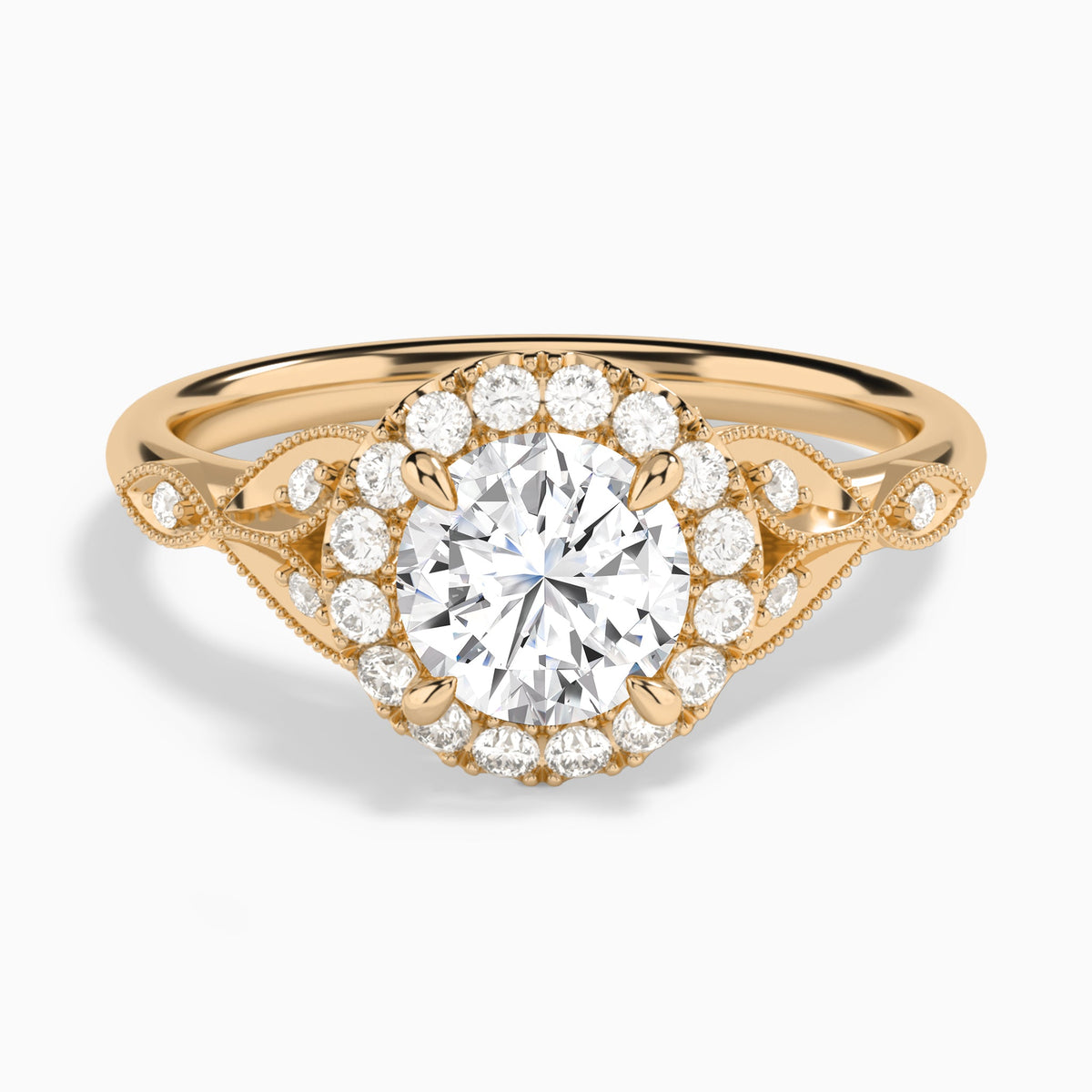 Round Hyacinth Halo Lab Grown Diamond Engagement Ring In 14K Rose Gold - Lucenjuri