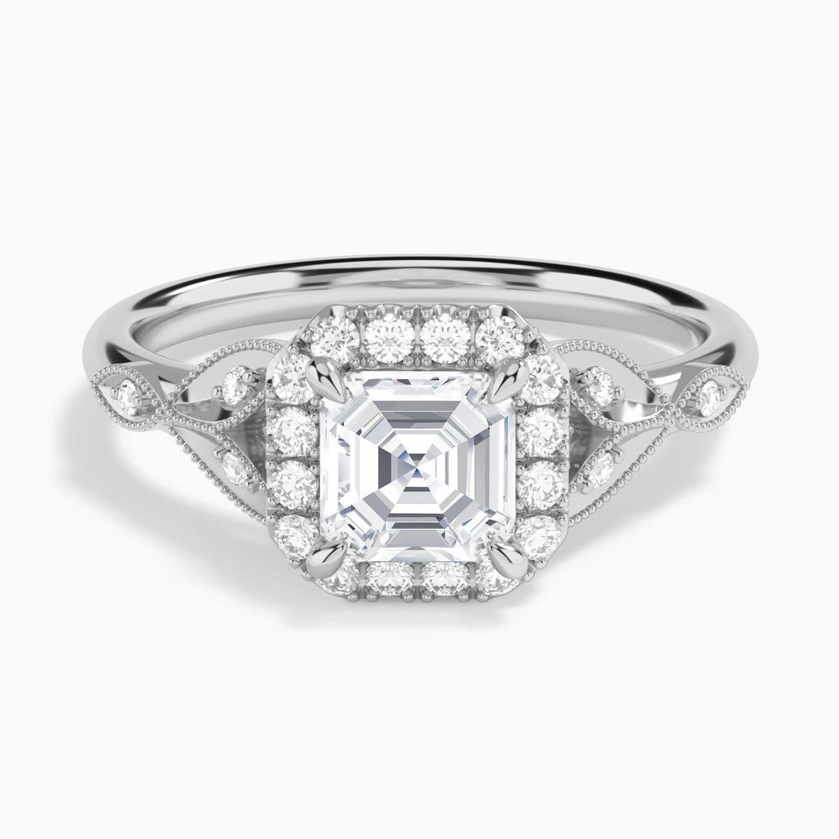 Asscher Hyacinth Halo Lab Grown Diamond Engagement Ring In 18K White Gold - Lucenjuri