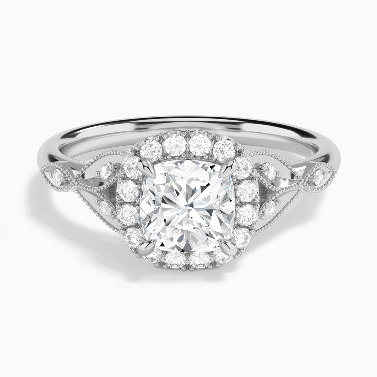 Cushion Hyacinth Halo Lab Grown Diamond Engagement Ring In 14K White Gold - Lucenjuri