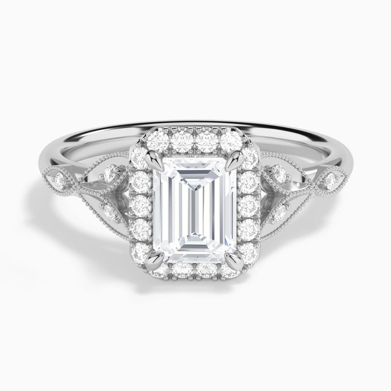 Emerald Hyacinth Halo Lab Grown Diamond Engagement Ring In 14K White Gold