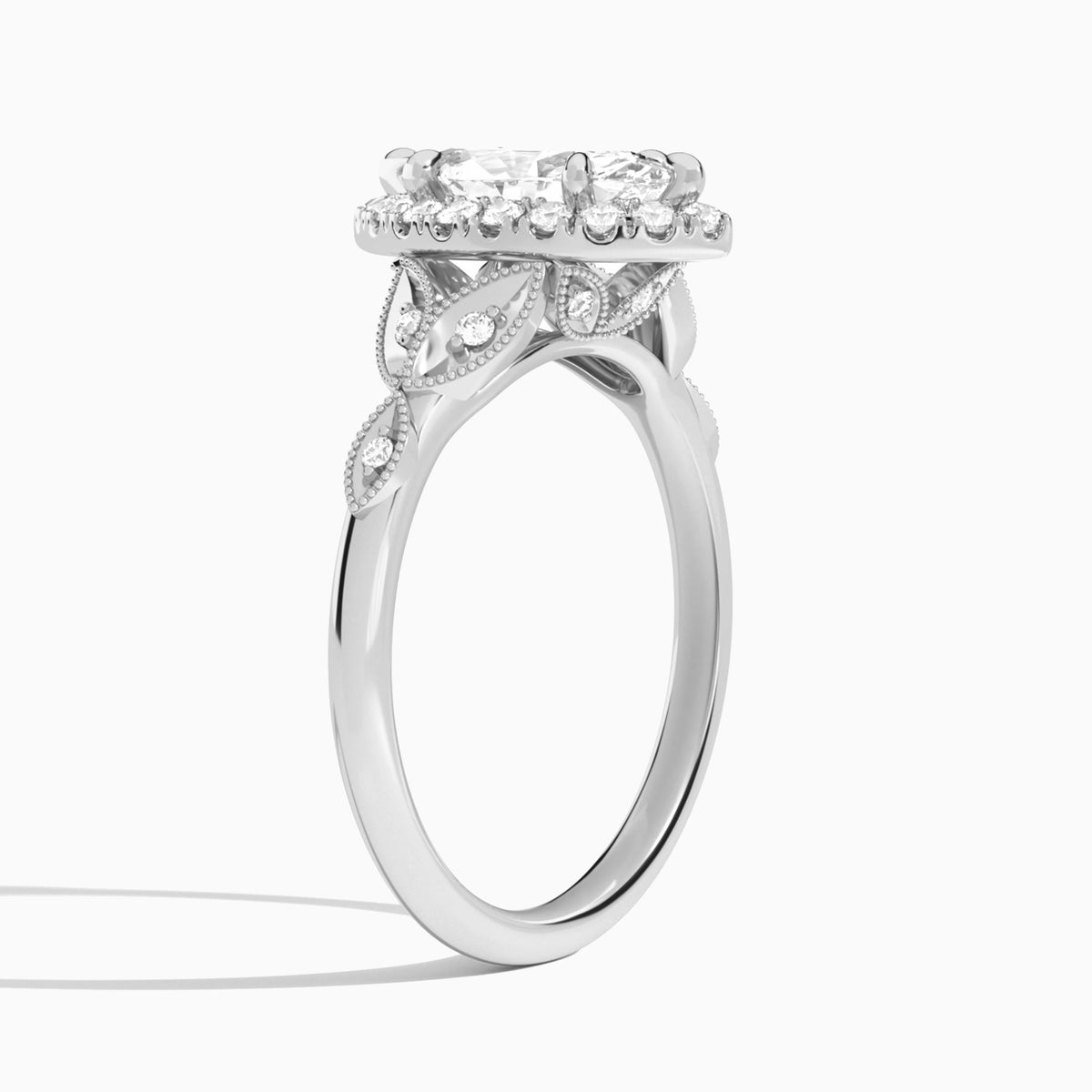 Marquise Hyacinth Halo Lab Grown Diamond Engagement Ring In 14K White Gold, Angle View