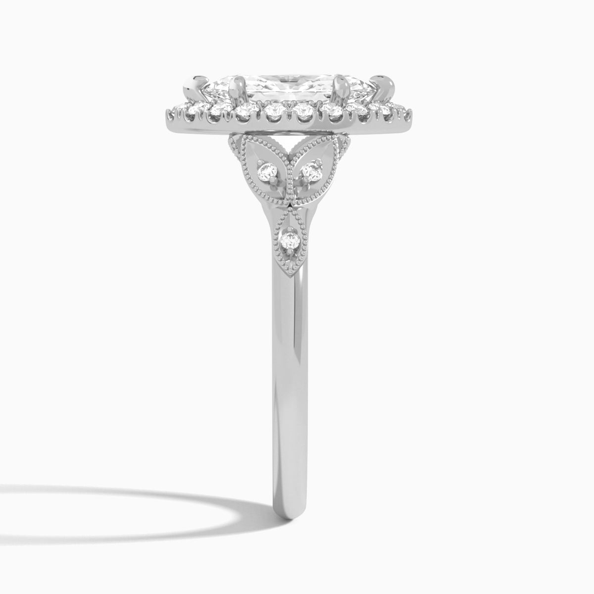 Marquise Hyacinth Halo Lab Grown Diamond Engagement Ring In 14K White Gold, Side View