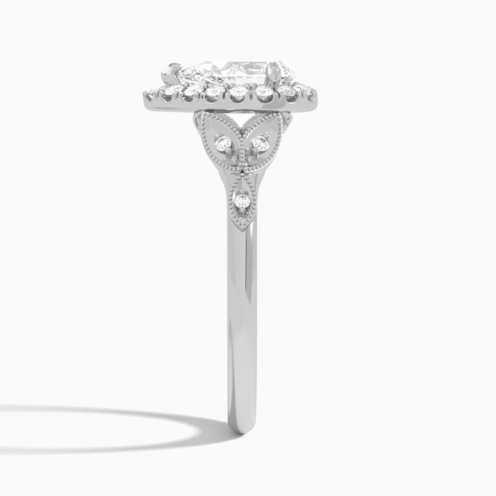 Pear Hyacinth Halo Lab Grown Diamond Engagement Ring In 14K White Gold, Side View