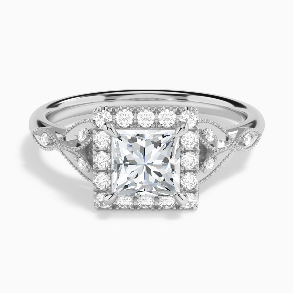 Princess Hyacinth Halo Lab Grown Diamond Engagement Ring In 18K White Gold - Lucenjuri