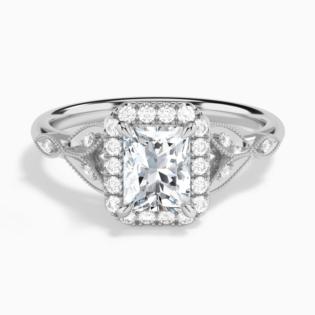 Radiant Hyacinth Halo Lab Grown Diamond Engagement Ring In 14K White Gold - Lucenjuri