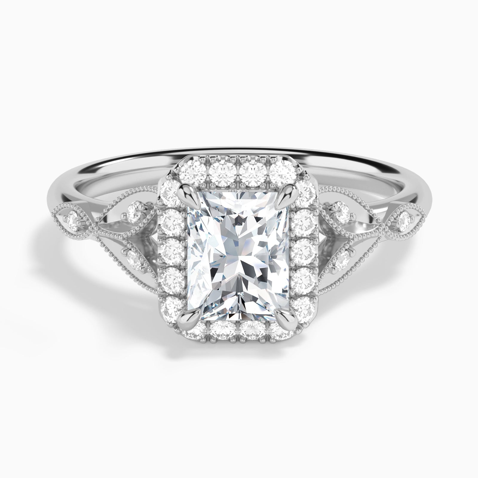 Radiant Hyacinth Halo Lab Grown Diamond Engagement Ring In 14K White Gold - Lucenjuri