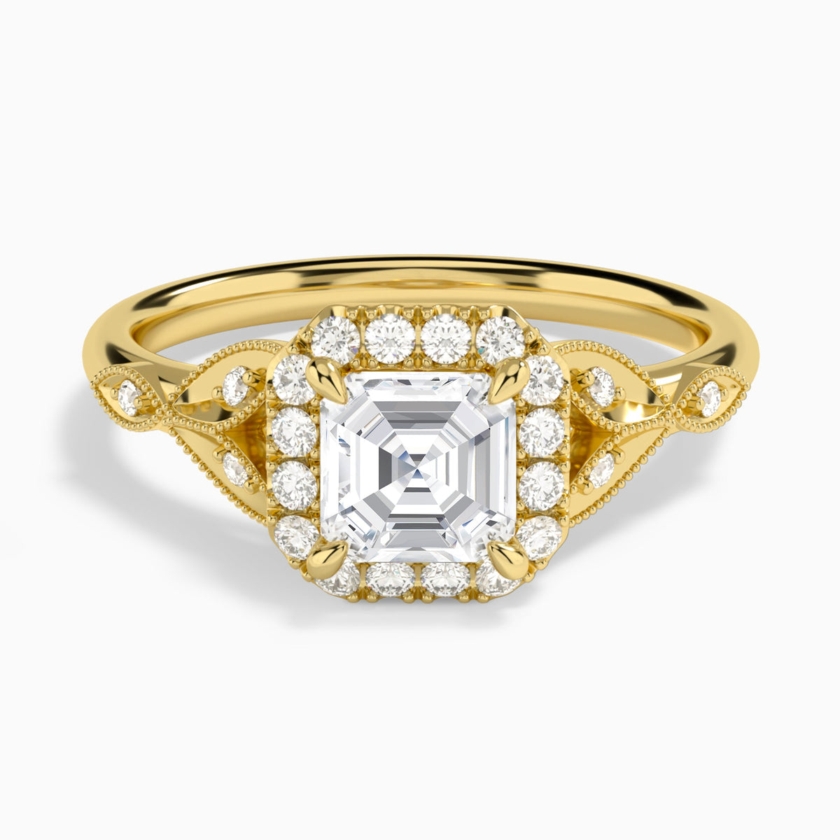Asscher Hyacinth Halo Lab Diamond Engagement Ring In 18K Yellow Gold - Lucenjuri