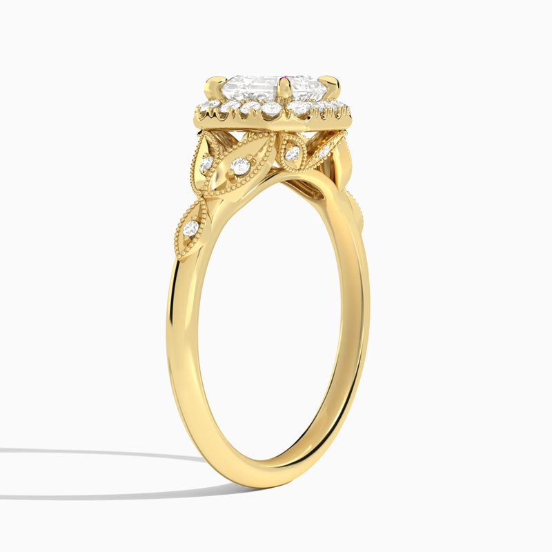 Asscher Hyacinth Halo Lab Diamond Engagement Ring In 18K Yellow Gold, Angle View