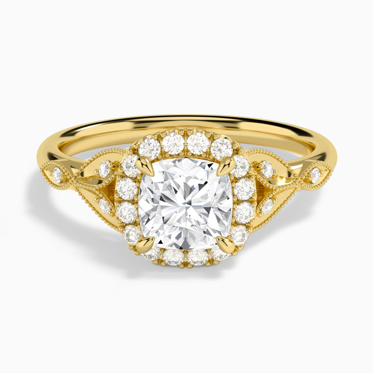 Cushion Hyacinth Halo Lab Diamond Engagement Ring In 18K Yellow Gold - Lucenjuri