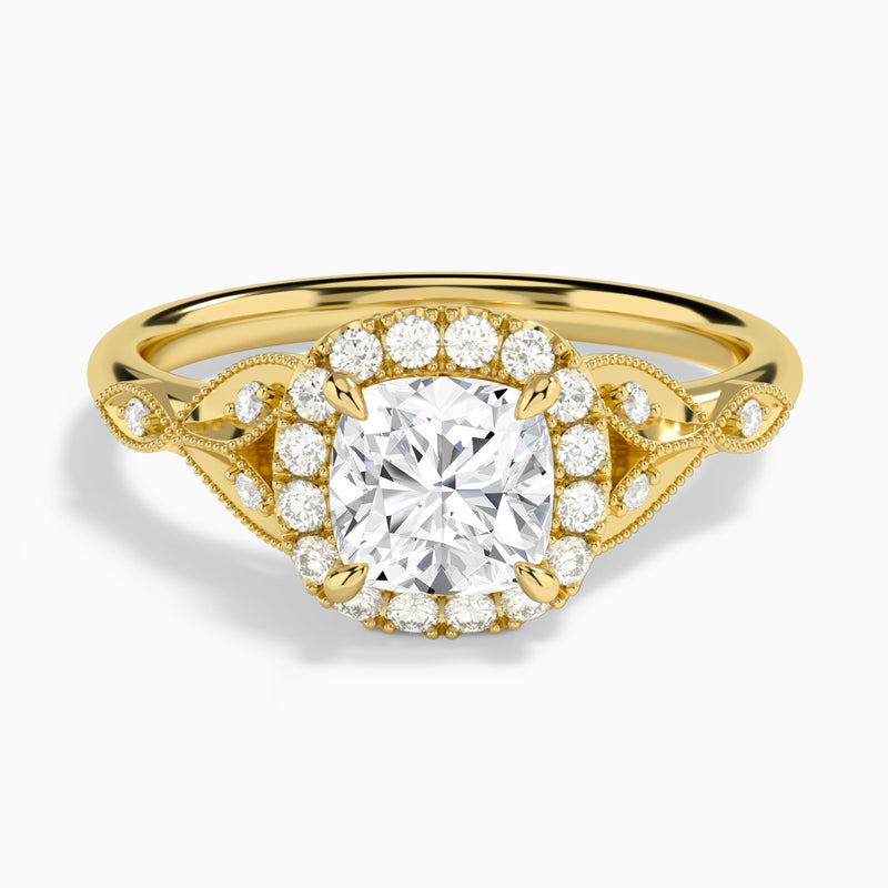 Cushion Hyacinth Halo Lab Diamond Engagement Ring In 14K Yellow Gold - Lucenjuri