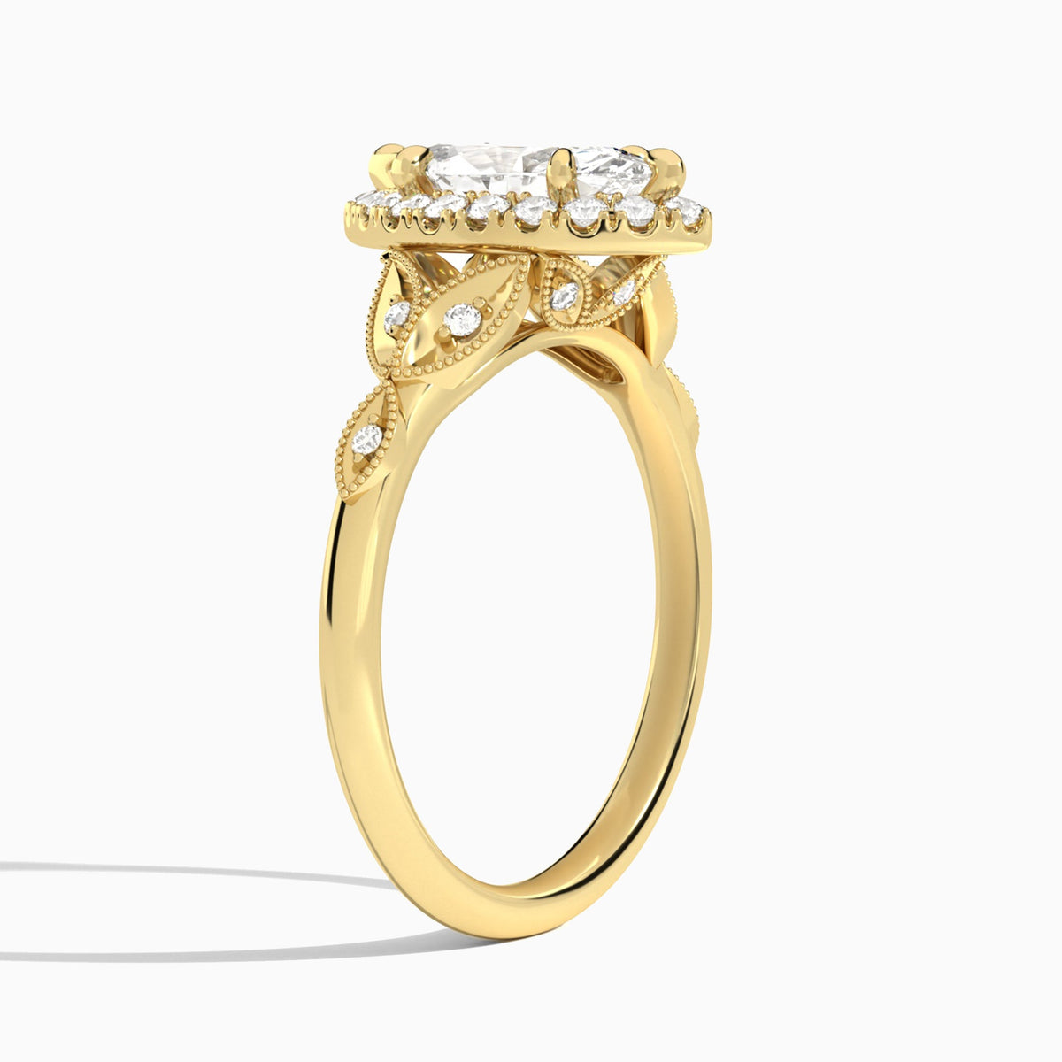 Marquise Hyacinth Halo Lab Diamond Engagement Ring In 18K Yellow Gold, Angle View