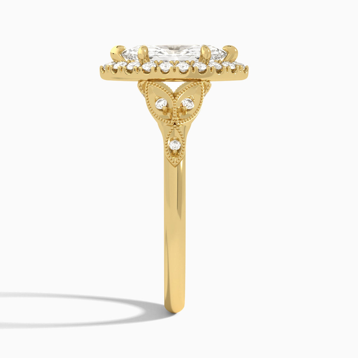 Marquise Hyacinth Halo Lab Diamond Engagement Ring In 18K Yellow Gold, Side View