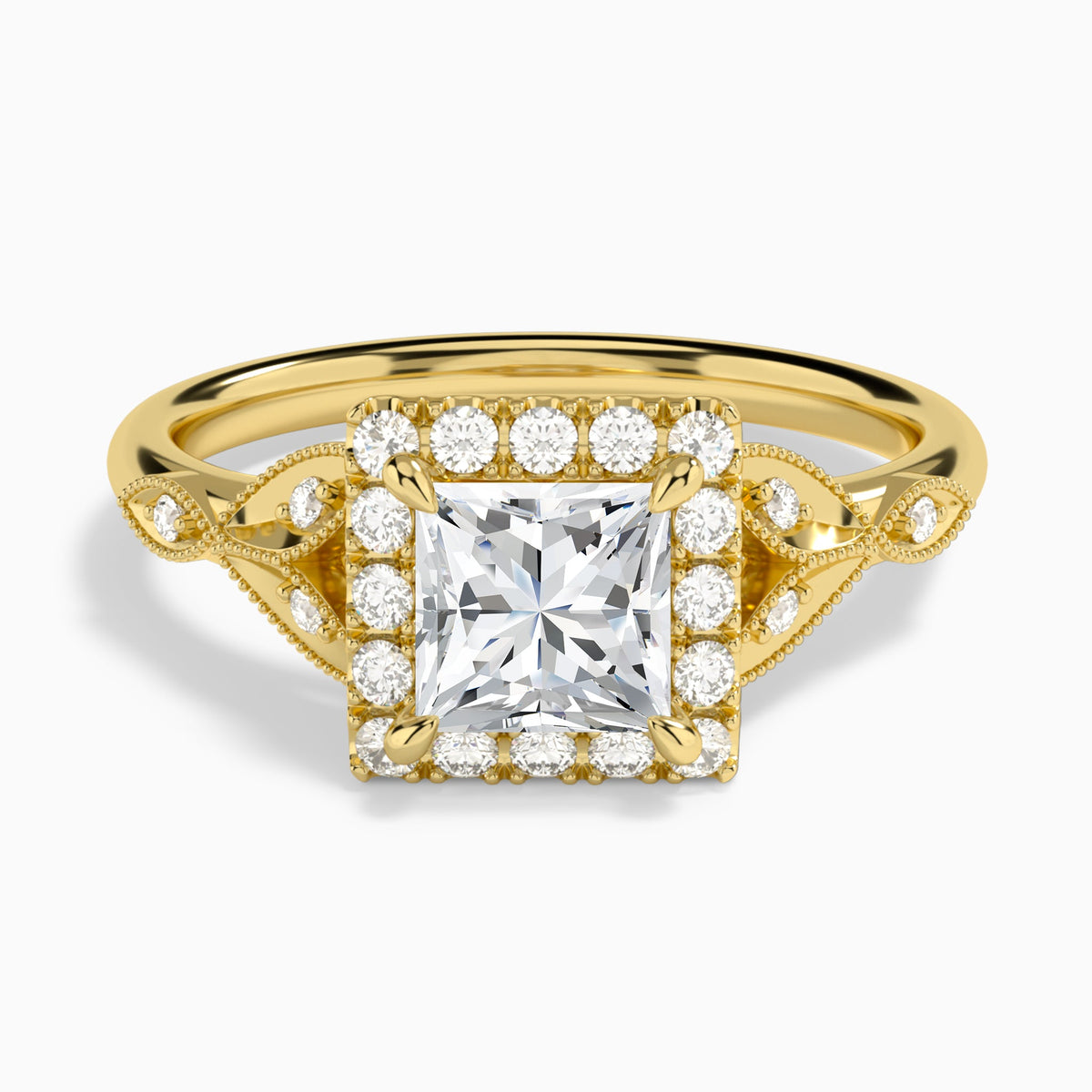 Princess Hyacinth Halo Lab Diamond Engagement Ring In 14K Yellow Gold - Lucenjuri