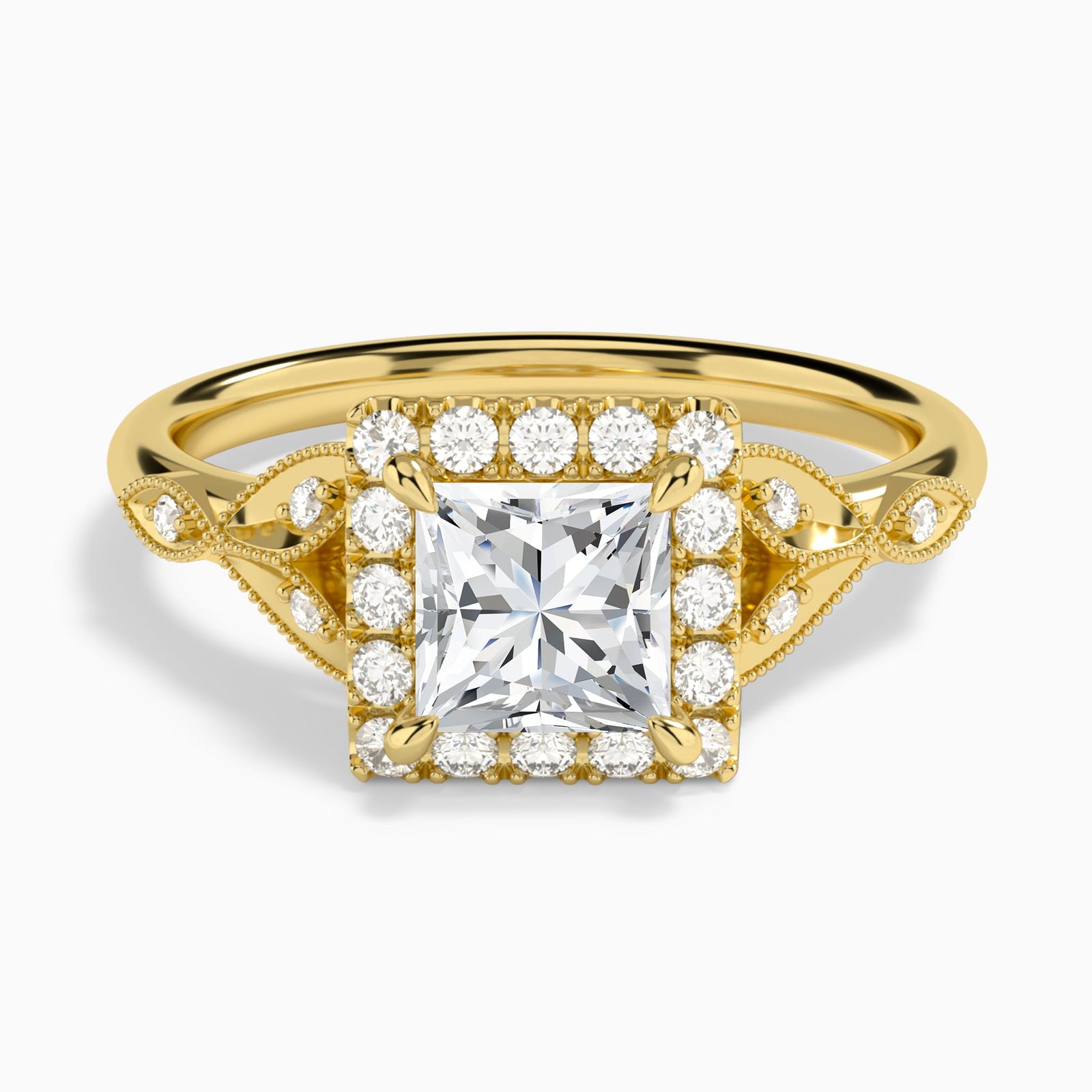 Princess Hyacinth Halo Lab Diamond Engagement Ring In 18K Yellow Gold - Lucenjuri