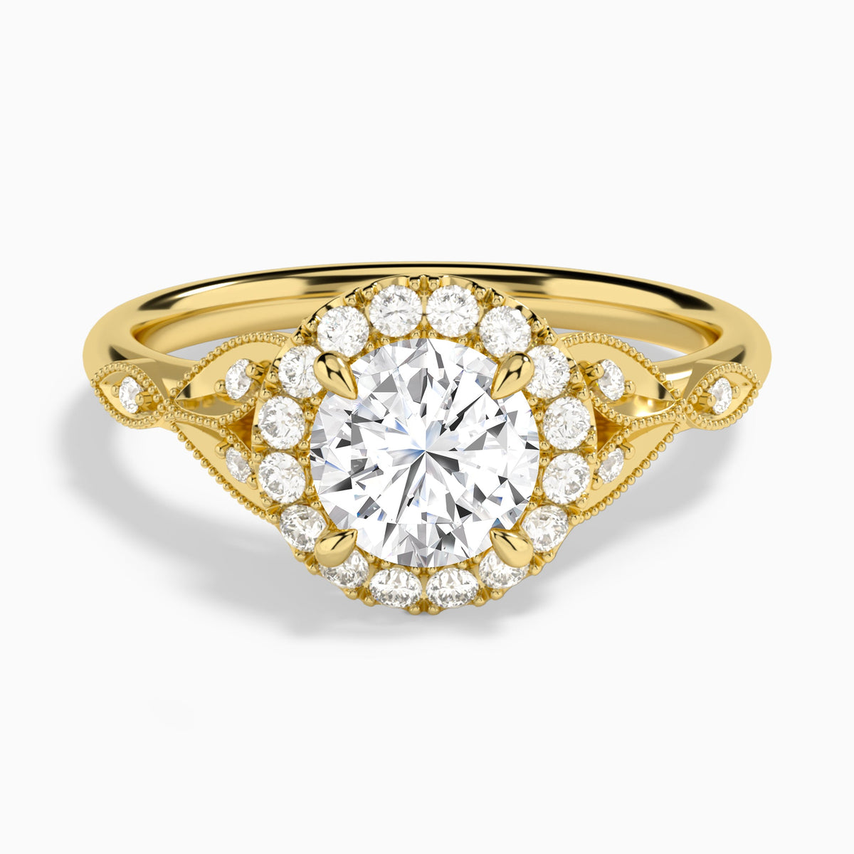 Round Hyacinth Halo Lab Diamond Engagement Ring In 18K Yellow Gold - Lucenjuri