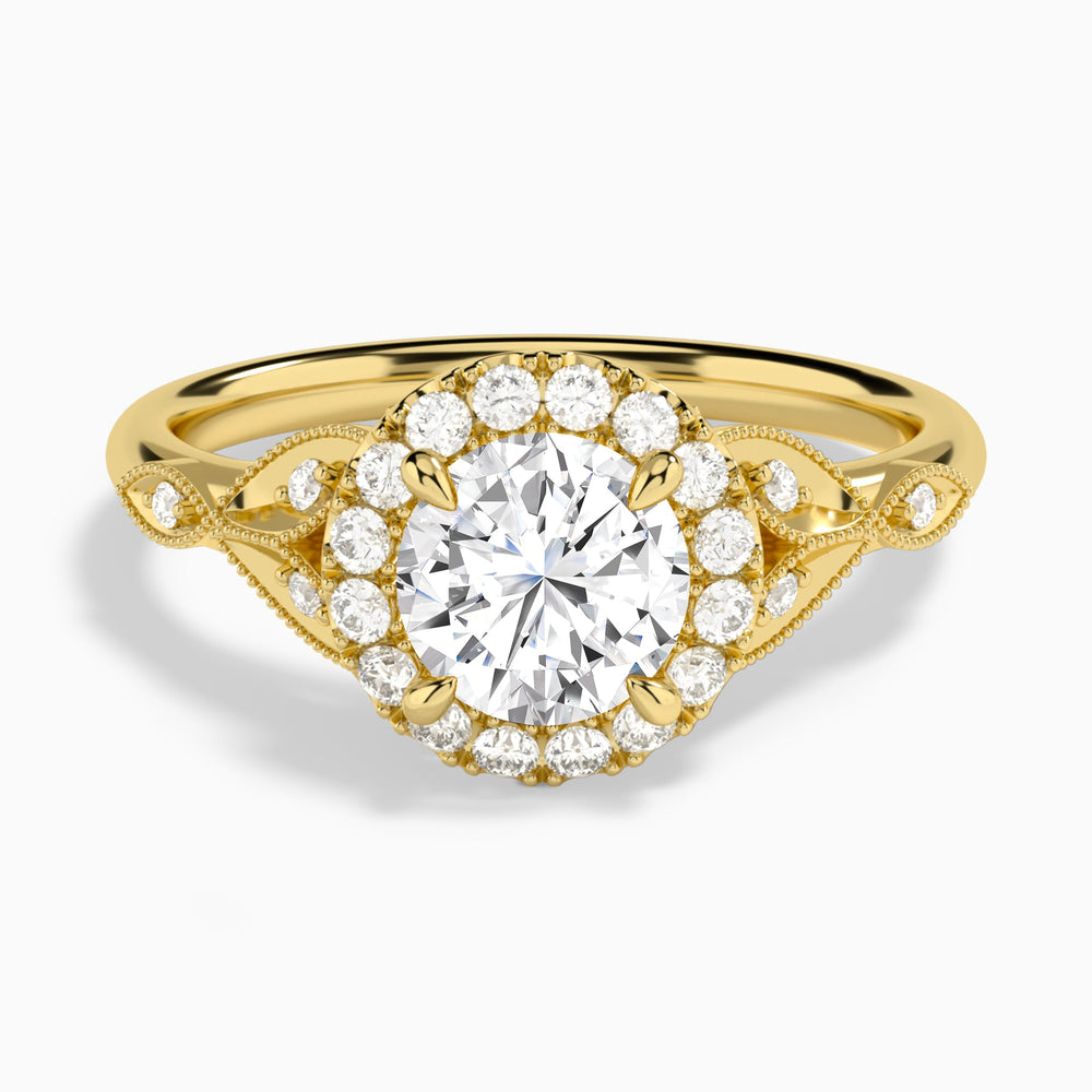 Round Hyacinth Halo Lab Diamond Engagement Ring In 14K Yellow Gold - Lucenjuri