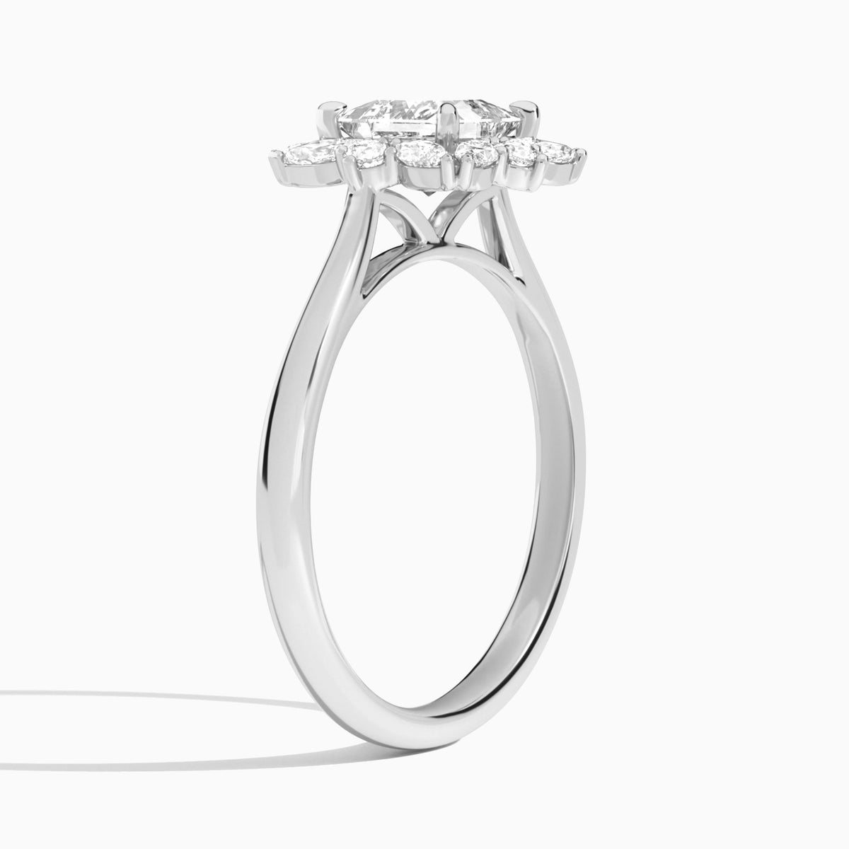 Princess Marquise Cluster Halo Lab Diamond Engagement Ring In Platinum, Angle View