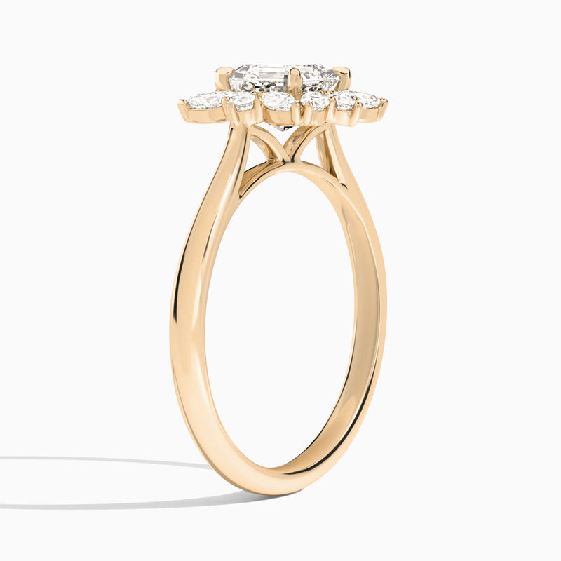 Asscher Marquise Cluster Halo Lab Diamond Engagement Ring In 14K Rose Gold, Angle View