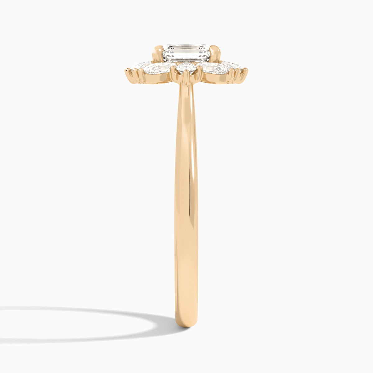 Asscher Marquise Cluster Halo Lab Diamond Engagement Ring In 14K Rose Gold, Side View